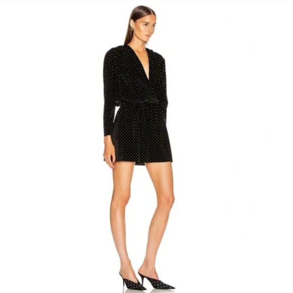 Balenciaga Black Velvet Gold Studded V-neck Relaxed Fit Mini Romper Size Medium - Picture 2 of 12